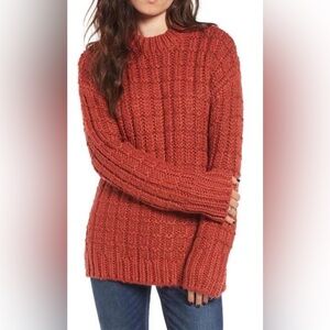 Moon River Size Large Fisherman Grunge Wool Blend Red Crewneck Sweater